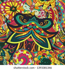 Tracery seamless pattern. Mehndi design. Ethnic colorful doodle texture. Curved doodling background. Vector