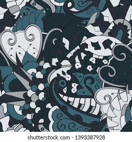 Tracery seamless pattern. Mehndi design. Ethnic colorful doodle texture. Curved doodling background. Vector