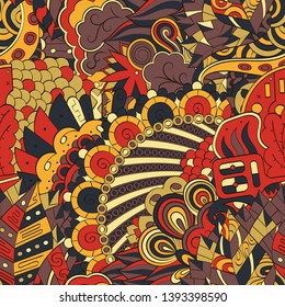 Tracery seamless pattern. Mehndi design. Ethnic colorful doodle texture. Curved doodling background. Vector