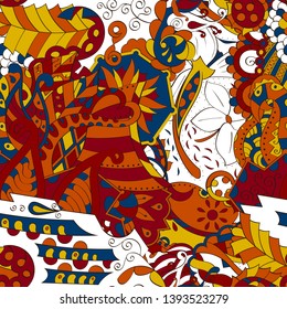 Tracery seamless pattern. Mehndi design. Ethnic colorful doodle texture. Curved doodling background. Vector
