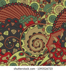 Tracery seamless pattern. Mehndi design. Ethnic colorful doodle texture. Curved doodling background. Vector