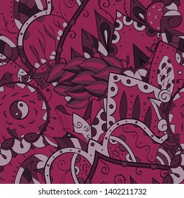 Tracery seamless pattern. Mehndi design. Ethnic colorful doodle texture. Curved doodling background. Vector