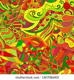 Tracery seamless pattern. Mehndi design. Ethnic colorful doodle texture. Curved doodling background. Vector