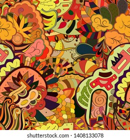 Tracery seamless pattern. Mehndi design. Ethnic colorful doodle texture. Curved doodling background. Vector