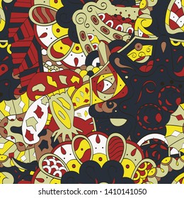 Tracery seamless pattern. Mehndi design. Ethnic colorful doodle texture. Curved doodling background. Vector