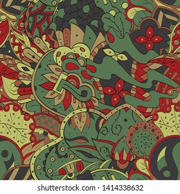 Tracery seamless pattern. Mehndi design. Ethnic colorful doodle texture. Curved doodling background. Vector