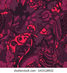 Tracery seamless pattern. Mehndi design. Ethnic colorful doodle texture. Curved doodling background. Vector