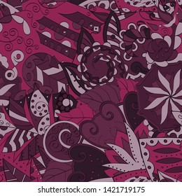 Tracery seamless pattern. Mehndi design. Ethnic colorful doodle texture. Curved doodling background. Vector