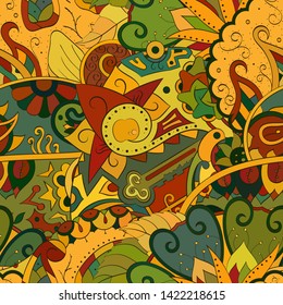 Tracery seamless pattern. Mehndi design. Ethnic colorful doodle texture. Curved doodling background. Vector