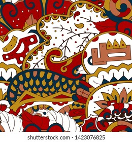 Tracery seamless pattern. Mehndi design. Ethnic colorful doodle texture. Curved doodling background. Vector