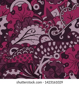 Tracery seamless pattern. Mehndi design. Ethnic colorful doodle texture. Curved doodling background. Vector