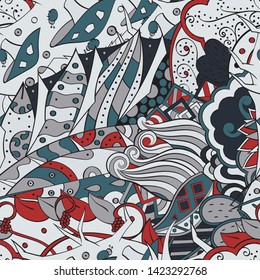 Tracery seamless pattern. Mehndi design. Ethnic colorful doodle texture. Curved doodling background. Vector