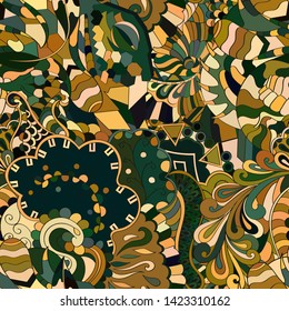 Tracery seamless pattern. Mehndi design. Ethnic colorful doodle texture. Curved doodling background. Vector