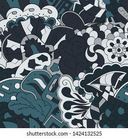 Tracery seamless pattern. Mehndi design. Ethnic colorful doodle texture. Curved doodling background. Vector