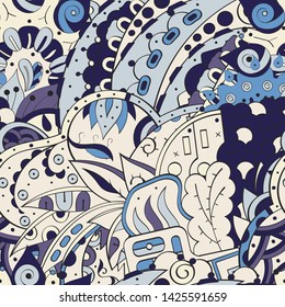 Tracery seamless pattern. Mehndi design. Ethnic colorful doodle texture. Curved doodling background. Vector