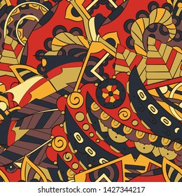 Tracery seamless pattern. Mehndi design. Ethnic colorful doodle texture. Curved doodling background. Vector