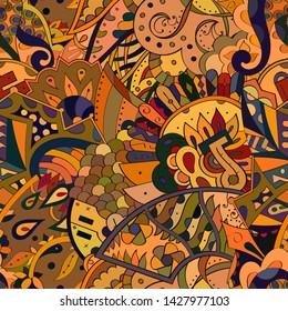 Tracery seamless pattern. Mehndi design. Ethnic colorful doodle texture. Curved doodling background. Vector