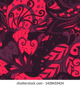 Tracery seamless pattern. Mehndi design. Ethnic colorful doodle texture. Curved doodling background. Vector