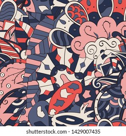 Tracery seamless pattern. Mehndi design. Ethnic colorful doodle texture. Curved doodling background. Vector