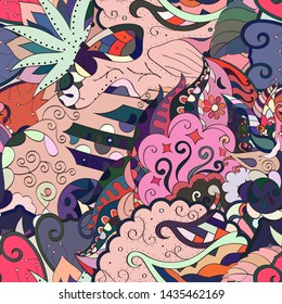 Tracery seamless pattern. Mehndi design. Ethnic colorful doodle texture. Curved doodling background. Vector