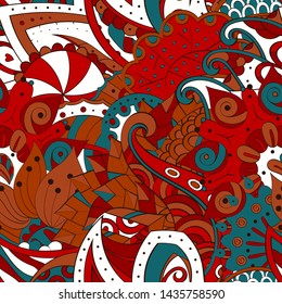 Tracery seamless pattern. Mehndi design. Ethnic colorful doodle texture. Curved doodling background. Vector