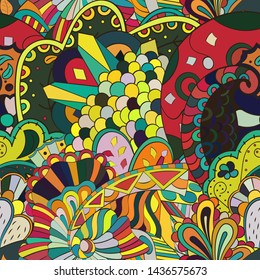 Tracery seamless pattern. Mehndi design. Ethnic colorful doodle texture. Curved doodling background. Vector