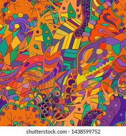 Tracery seamless pattern. Mehndi design. Ethnic colorful doodle texture. Curved doodling background. Vector