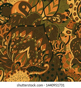 Tracery seamless pattern. Mehndi design. Ethnic colorful doodle texture. Curved doodling background. Vector