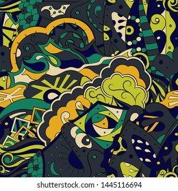 Tracery seamless pattern. Mehndi design. Ethnic colorful doodle texture. Curved doodling background. Vector