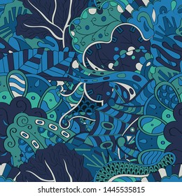 Tracery seamless pattern. Mehndi design. Ethnic colorful doodle texture. Curved doodling background. Vector
