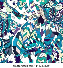 Tracery seamless pattern. Mehndi design. Ethnic colorful doodle texture. Curved doodling background. Vector