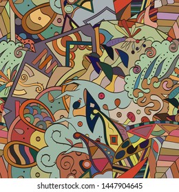 Tracery seamless pattern. Mehndi design. Ethnic colorful doodle texture. Curved doodling background. Vector