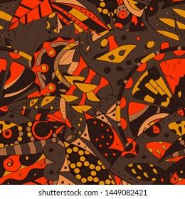 Tracery seamless pattern. Mehndi design. Ethnic colorful doodle texture. Curved doodling background. Vector