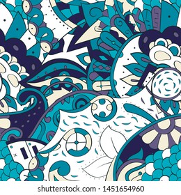Tracery seamless pattern. Mehndi design. Ethnic colorful doodle texture. Curved doodling background. Vector