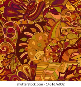 Tracery seamless pattern. Mehndi design. Ethnic colorful doodle texture. Curved doodling background. Vector