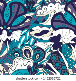 Tracery seamless pattern. Mehndi design. Ethnic colorful doodle texture. Curved doodling background. Vector