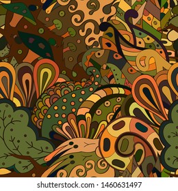 Tracery seamless pattern. Mehndi design. Ethnic colorful doodle texture. Curved doodling background. Vector