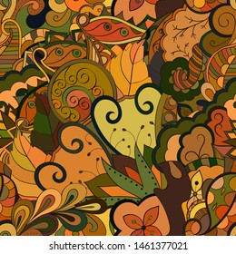 Tracery seamless pattern. Mehndi design. Ethnic colorful doodle texture. Curved doodling background. Vector