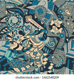 Tracery seamless pattern. Mehndi design. Ethnic colorful doodle texture. Curved doodling background. Vector