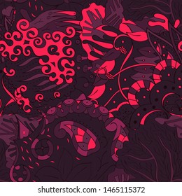 Tracery seamless pattern. Mehndi design. Ethnic colorful doodle texture. Curved doodling background. Vector