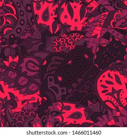 Tracery seamless pattern. Mehndi design. Ethnic colorful doodle texture. Curved doodling background. Vector