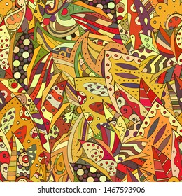 Tracery seamless pattern. Mehndi design. Ethnic colorful doodle texture. Curved doodling background. Vector