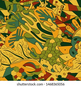Tracery seamless pattern. Mehndi design. Ethnic colorful doodle texture. Curved doodling background. Vector