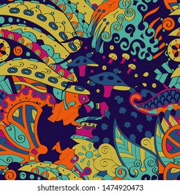 Tracery seamless pattern. Mehndi design. Ethnic colorful doodle texture. Curved doodling background. Vector