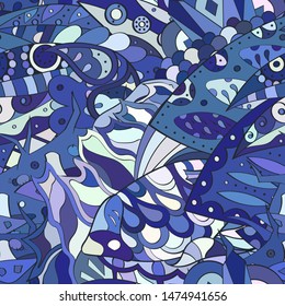 Tracery seamless pattern. Mehndi design. Ethnic colorful doodle texture. Curved doodling background. Vector