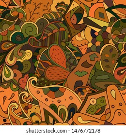 Tracery seamless pattern. Mehndi design. Ethnic colorful doodle texture. Curved doodling background. Vector