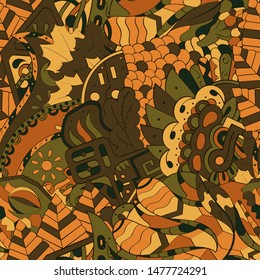 Tracery seamless pattern. Mehndi design. Ethnic colorful doodle texture. Curved doodling background. Vector