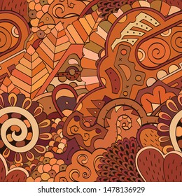 Tracery seamless pattern. Mehndi design. Ethnic colorful doodle texture. Curved doodling background. Vector