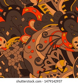 Tracery seamless pattern. Mehndi design. Ethnic colorful doodle texture. Curved doodling background. Vector