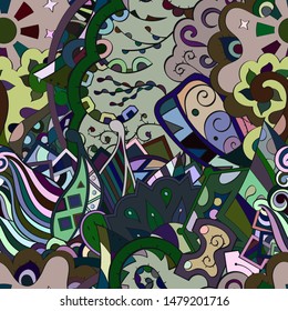 Tracery seamless pattern. Mehndi design. Ethnic colorful doodle texture. Curved doodling background. Vector